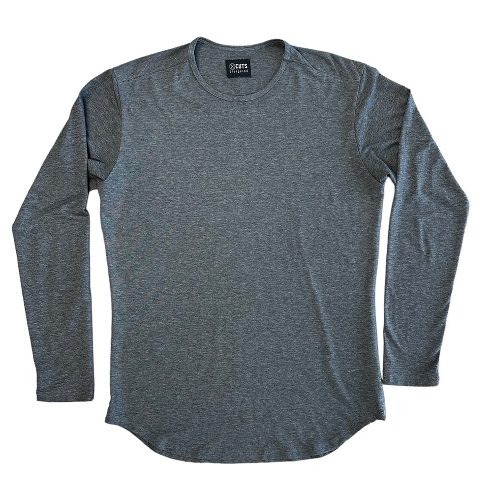 Cuts Long Sleeve Enlongated Curved Hem Shirt, Heather Gray, Size L